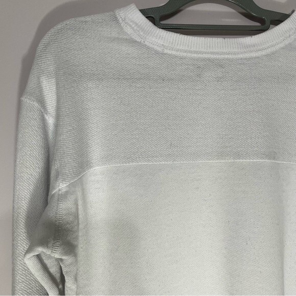 aerie crewneck cropped distressed white athletic sweater cotton blend - Picture 6 of 10